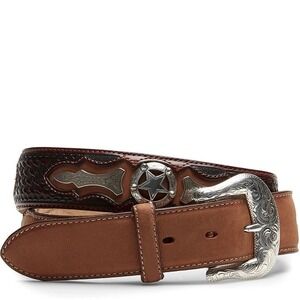 VTG Justin ODESSA STAR Brown Leather Belt Chrome Buckle Size 42 / C10765 New $89